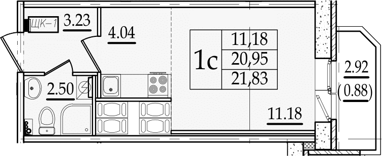 Студия 23 м<sup>2</sup> на 19 этаже Студия 23 м<sup>2</sup> на 19 этаже