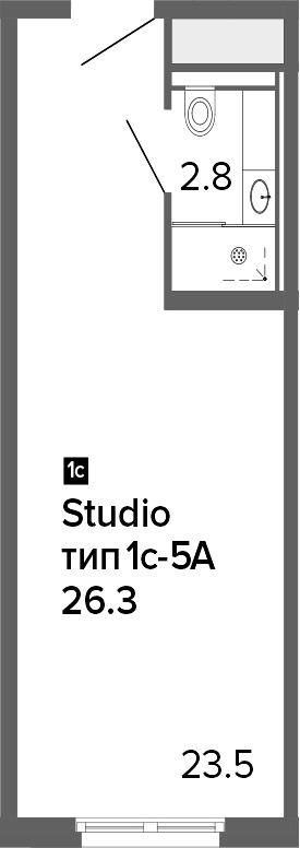 Студия 26 м<sup>2</sup> на 2 этаже Студия 26 м<sup>2</sup> на 2 этаже