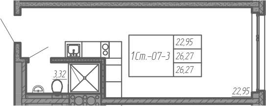 Студия 26 м<sup>2</sup> на 12 этаже Студия 26 м<sup>2</sup> на 12 этаже