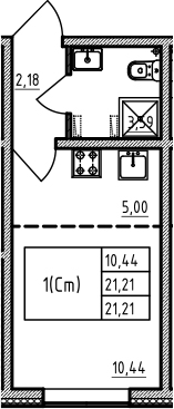 Студия 21 м<sup>2</sup> на 1 этаже Студия 21 м<sup>2</sup> на 1 этаже