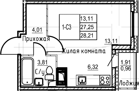 Студия 29 м<sup>2</sup> на 17 этаже Студия 29 м<sup>2</sup> на 17 этаже