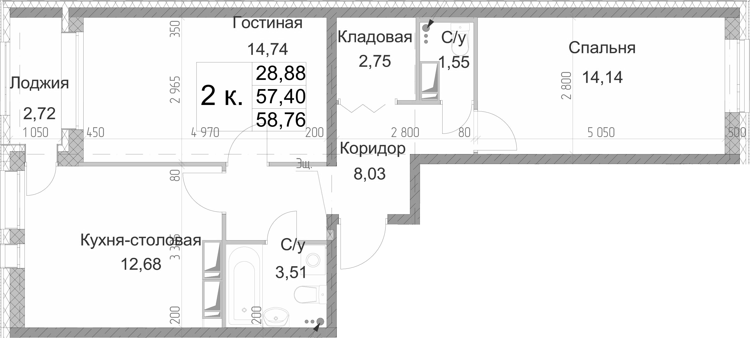 2-комнатная 60 м<sup>2</sup> на 13 этаже 2-комнатная 60 м<sup>2</sup> на 13 этаже