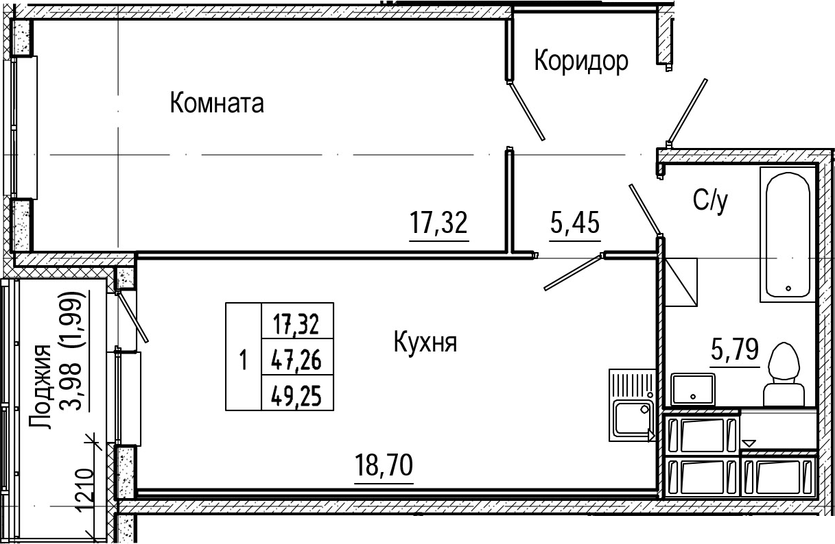 2-комнатная 51 м<sup>2</sup> на 23 этаже 2-комнатная 51 м<sup>2</sup> на 23 этаже
