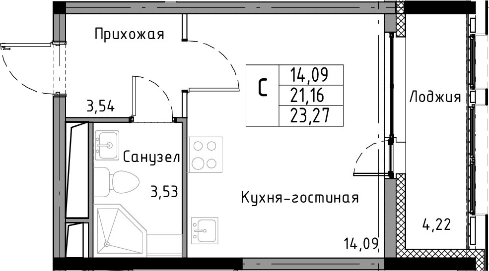 Студия 25 м<sup>2</sup> на 13 этаже Студия 25 м<sup>2</sup> на 13 этаже