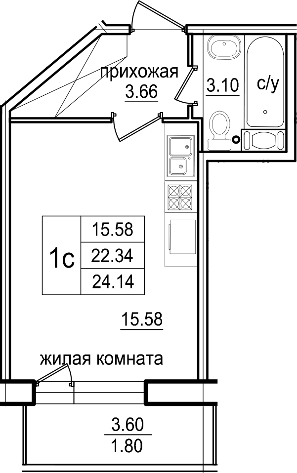 Студия 25 м<sup>2</sup> на 2 этаже Студия 25 м<sup>2</sup> на 2 этаже