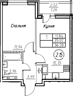2-комнатная 37 м<sup>2</sup> на 16 этаже 2-комнатная 37 м<sup>2</sup> на 16 этаже