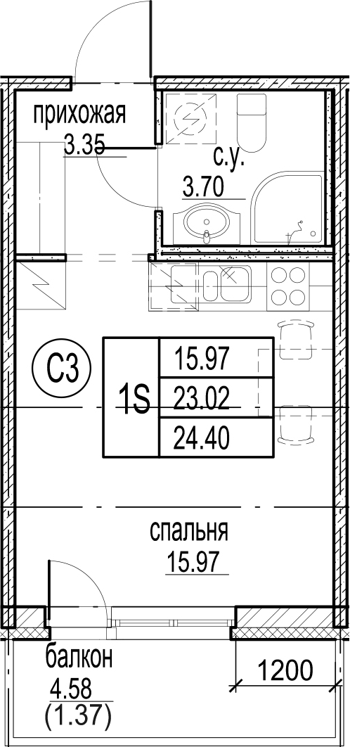 Студия 25 м<sup>2</sup> на 2 этаже Студия 25 м<sup>2</sup> на 2 этаже
