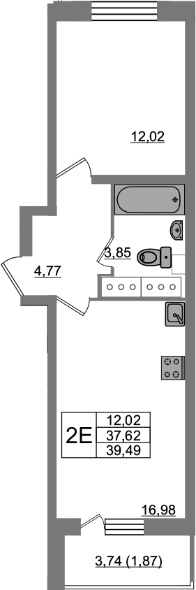 2-комнатная 41 м<sup>2</sup> на 23 этаже 2-комнатная 41 м<sup>2</sup> на 23 этаже