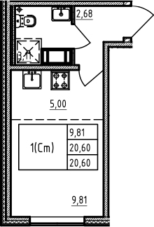 Студия 20 м<sup>2</sup> на 3 этаже Студия 20 м<sup>2</sup> на 3 этаже