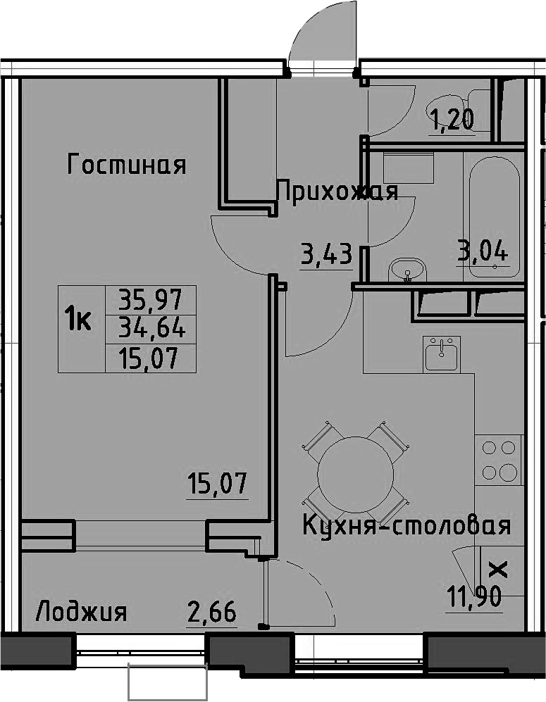 1-комнатная 37 м<sup>2</sup> на 13 этаже 1-комнатная 37 м<sup>2</sup> на 13 этаже