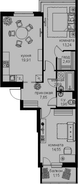 3-комнатная 66 м<sup>2</sup> на 2 этаже 3-комнатная 66 м<sup>2</sup> на 2 этаже
