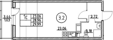 Студия 32 м<sup>2</sup> на 9 этаже Студия 32 м<sup>2</sup> на 9 этаже