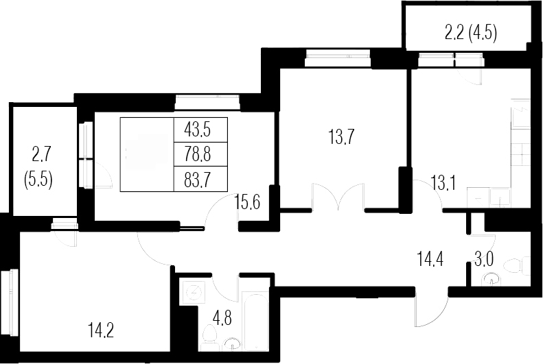 3-комнатная 88 м<sup>2</sup> на 2 этаже 3-комнатная 88 м<sup>2</sup> на 2 этаже