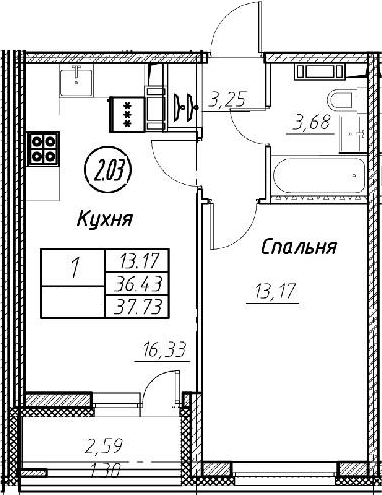 2-комнатная 39 м<sup>2</sup> на 2 этаже 2-комнатная 39 м<sup>2</sup> на 2 этаже