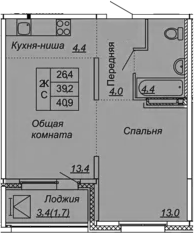 2-комнатная 42 м<sup>2</sup> на 11 этаже 2-комнатная 42 м<sup>2</sup> на 11 этаже