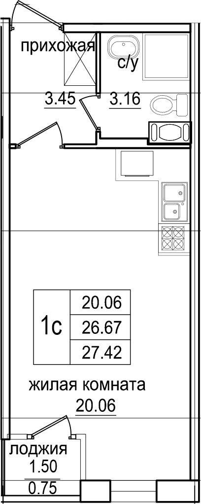 Студия 28 м<sup>2</sup> на 2 этаже Студия 28 м<sup>2</sup> на 2 этаже