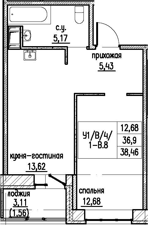 2-комнатная 40 м<sup>2</sup> на 4 этаже 2-комнатная 40 м<sup>2</sup> на 4 этаже