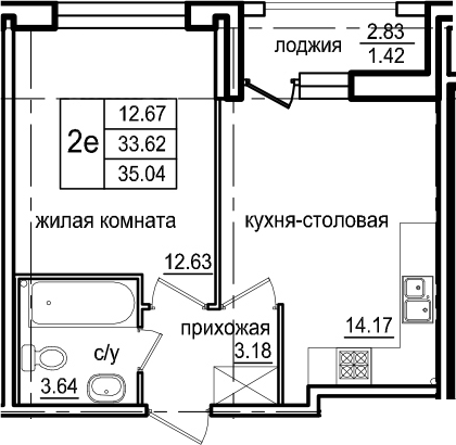 2-комнатная 36 м<sup>2</sup> на 1 этаже 2-комнатная 36 м<sup>2</sup> на 1 этаже