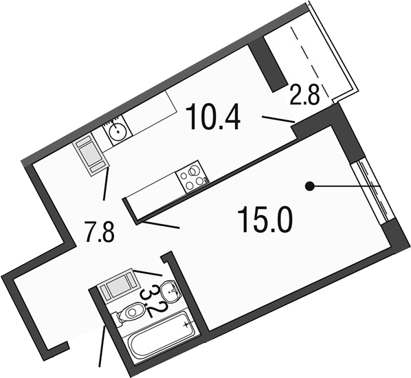 1-комнатная 39 м<sup>2</sup> на 17 этаже 1-комнатная 39 м<sup>2</sup> на 17 этаже
