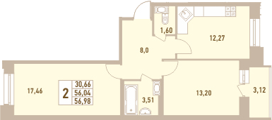 2-комнатная 59 м<sup>2</sup> на 6 этаже 2-комнатная 59 м<sup>2</sup> на 6 этаже