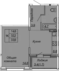 1-комнатная 35 м<sup>2</sup> на 2 этаже 1-комнатная 35 м<sup>2</sup> на 2 этаже