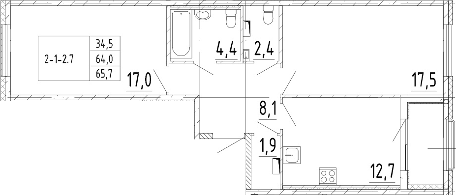 2-комнатная 67 м<sup>2</sup> на 2 этаже 2-комнатная 67 м<sup>2</sup> на 2 этаже