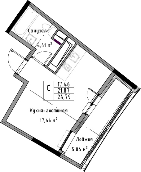 Студия 27 м<sup>2</sup> на 4 этаже Студия 27 м<sup>2</sup> на 4 этаже