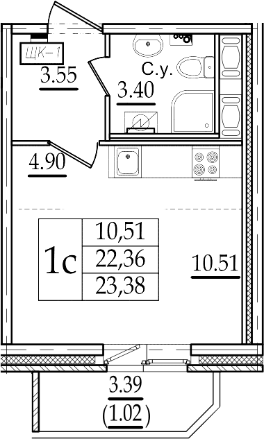 Студия 25 м<sup>2</sup> на 11 этаже Студия 25 м<sup>2</sup> на 11 этаже