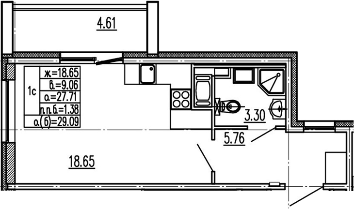 Студия 32 м<sup>2</sup> на 3 этаже Студия 32 м<sup>2</sup> на 3 этаже