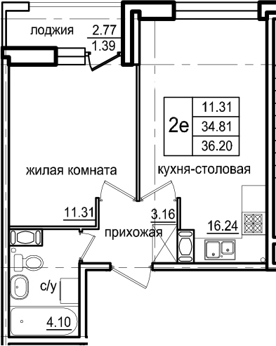 2-комнатная 37 м<sup>2</sup> на 2 этаже 2-комнатная 37 м<sup>2</sup> на 2 этаже
