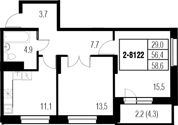 2-комнатная 60 м<sup>2</sup> на 15 этаже 2-комнатная 60 м<sup>2</sup> на 15 этаже