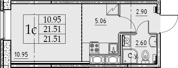 Студия 21 м<sup>2</sup> на 2 этаже Студия 21 м<sup>2</sup> на 2 этаже