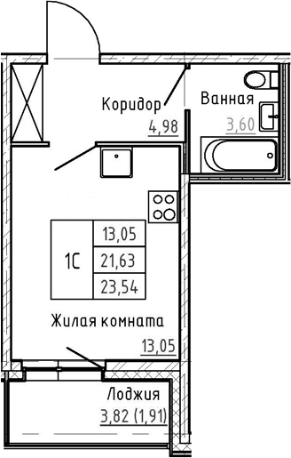 Студия 25 м<sup>2</sup> на 1 этаже Студия 25 м<sup>2</sup> на 1 этаже