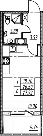 Студия 31 м<sup>2</sup> на 5 этаже Студия 31 м<sup>2</sup> на 5 этаже