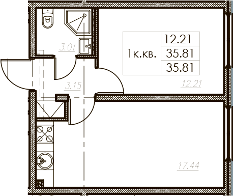 2-комнатная 35 м<sup>2</sup> на 2 этаже 2-комнатная 35 м<sup>2</sup> на 2 этаже