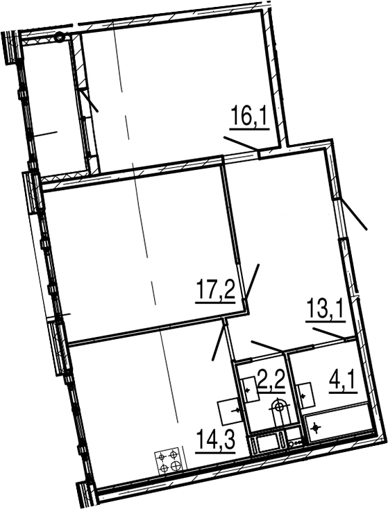 2-комнатная 71 м<sup>2</sup> на 6 этаже 2-комнатная 71 м<sup>2</sup> на 6 этаже
