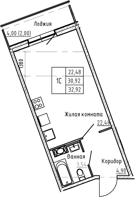 Студия 34 м<sup>2</sup> на 4 этаже Студия 34 м<sup>2</sup> на 4 этаже