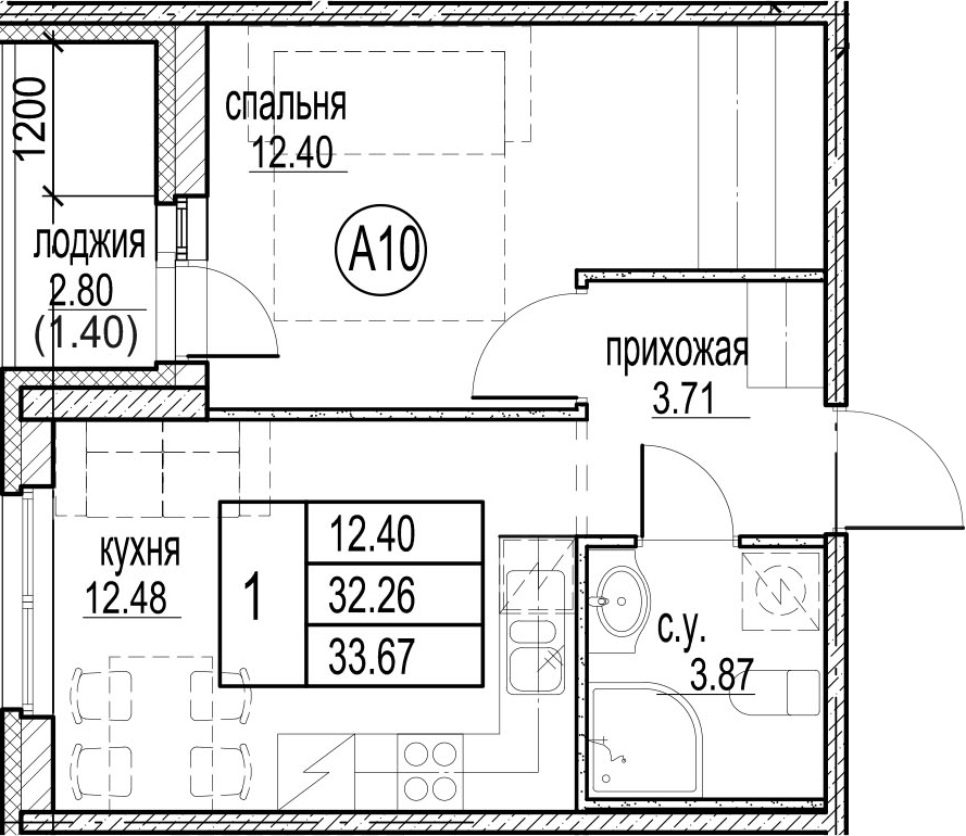 1-комнатная 35 м<sup>2</sup> на 2 этаже 1-комнатная 35 м<sup>2</sup> на 2 этаже