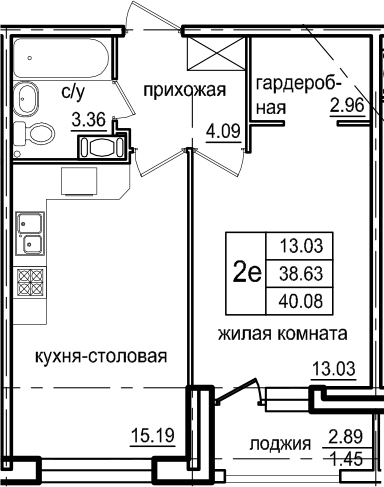 2-комнатная 41 м<sup>2</sup> на 4 этаже 2-комнатная 41 м<sup>2</sup> на 4 этаже