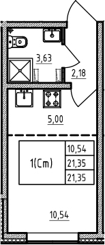 Студия 21 м<sup>2</sup> на 1 этаже Студия 21 м<sup>2</sup> на 1 этаже