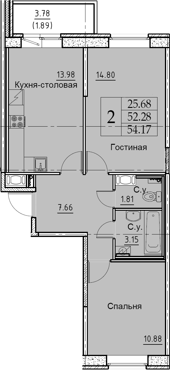 2-комнатная 56 м<sup>2</sup> на 6 этаже 2-комнатная 56 м<sup>2</sup> на 6 этаже