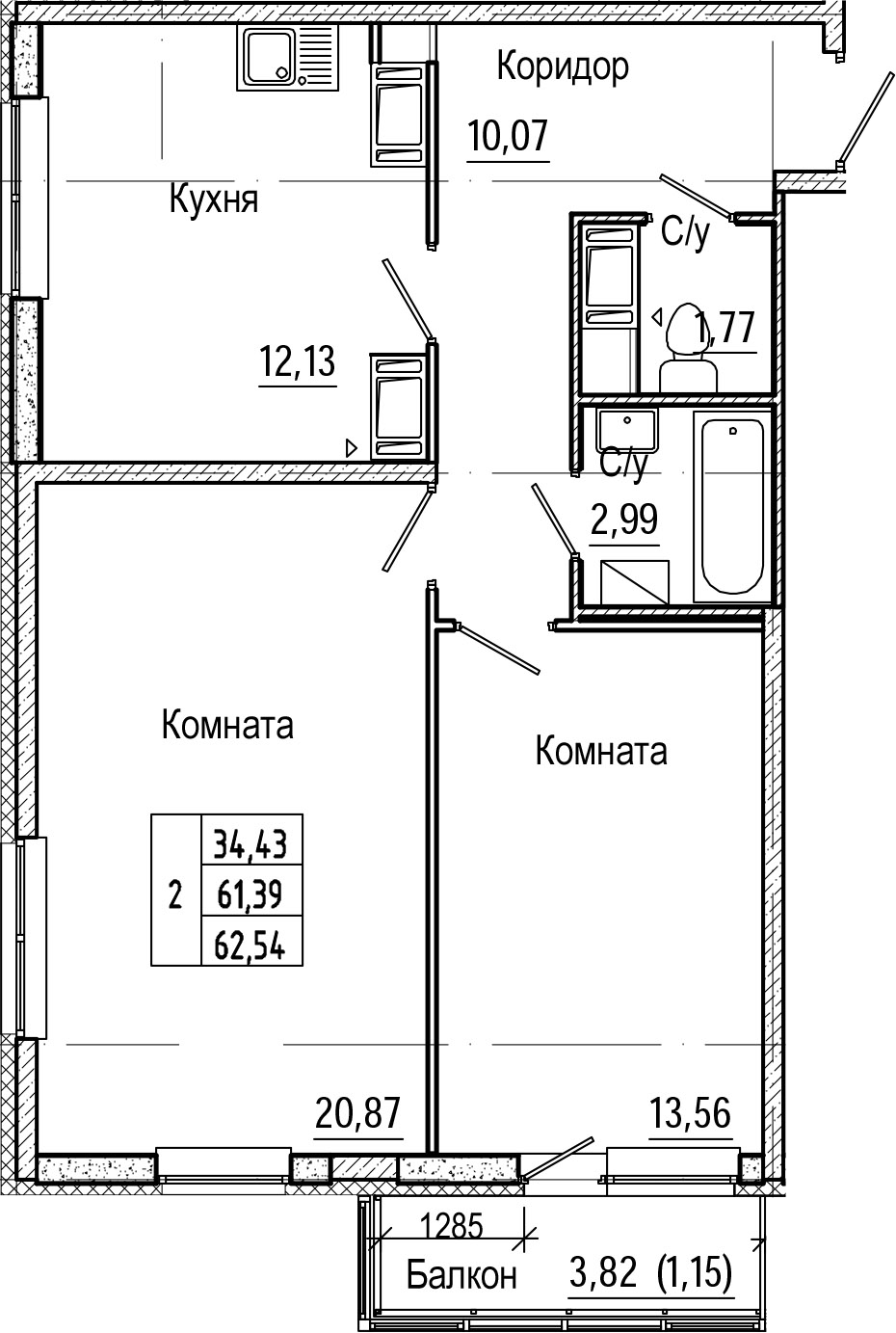 2-комнатная 65 м<sup>2</sup> на 21 этаже 2-комнатная 65 м<sup>2</sup> на 21 этаже