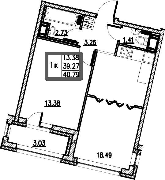 2-комнатная 42 м<sup>2</sup> на 3 этаже 2-комнатная 42 м<sup>2</sup> на 3 этаже