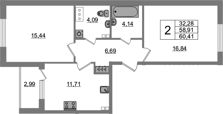 2-комнатная 61 м<sup>2</sup> на 2 этаже 2-комнатная 61 м<sup>2</sup> на 2 этаже