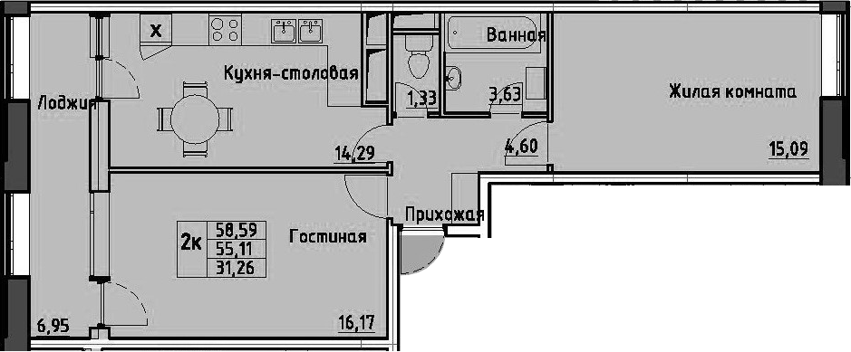 2-комнатная 62 м<sup>2</sup> на 8 этаже 2-комнатная 62 м<sup>2</sup> на 8 этаже