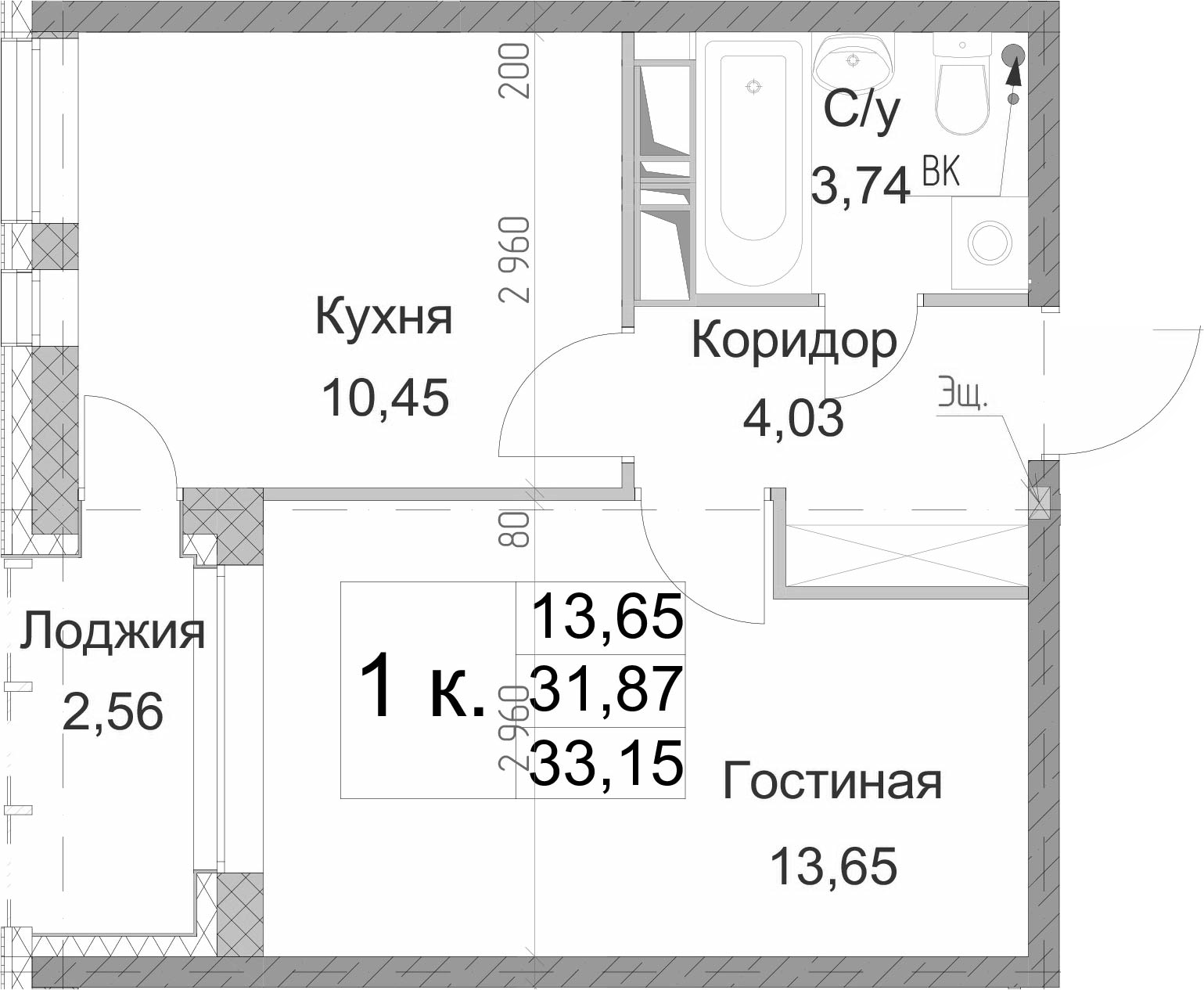 1-комнатная 34 м<sup>2</sup> на 5 этаже 1-комнатная 34 м<sup>2</sup> на 5 этаже