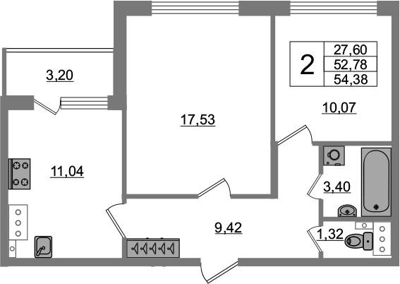 2-комнатная 55 м<sup>2</sup> на 3 этаже 2-комнатная 55 м<sup>2</sup> на 3 этаже