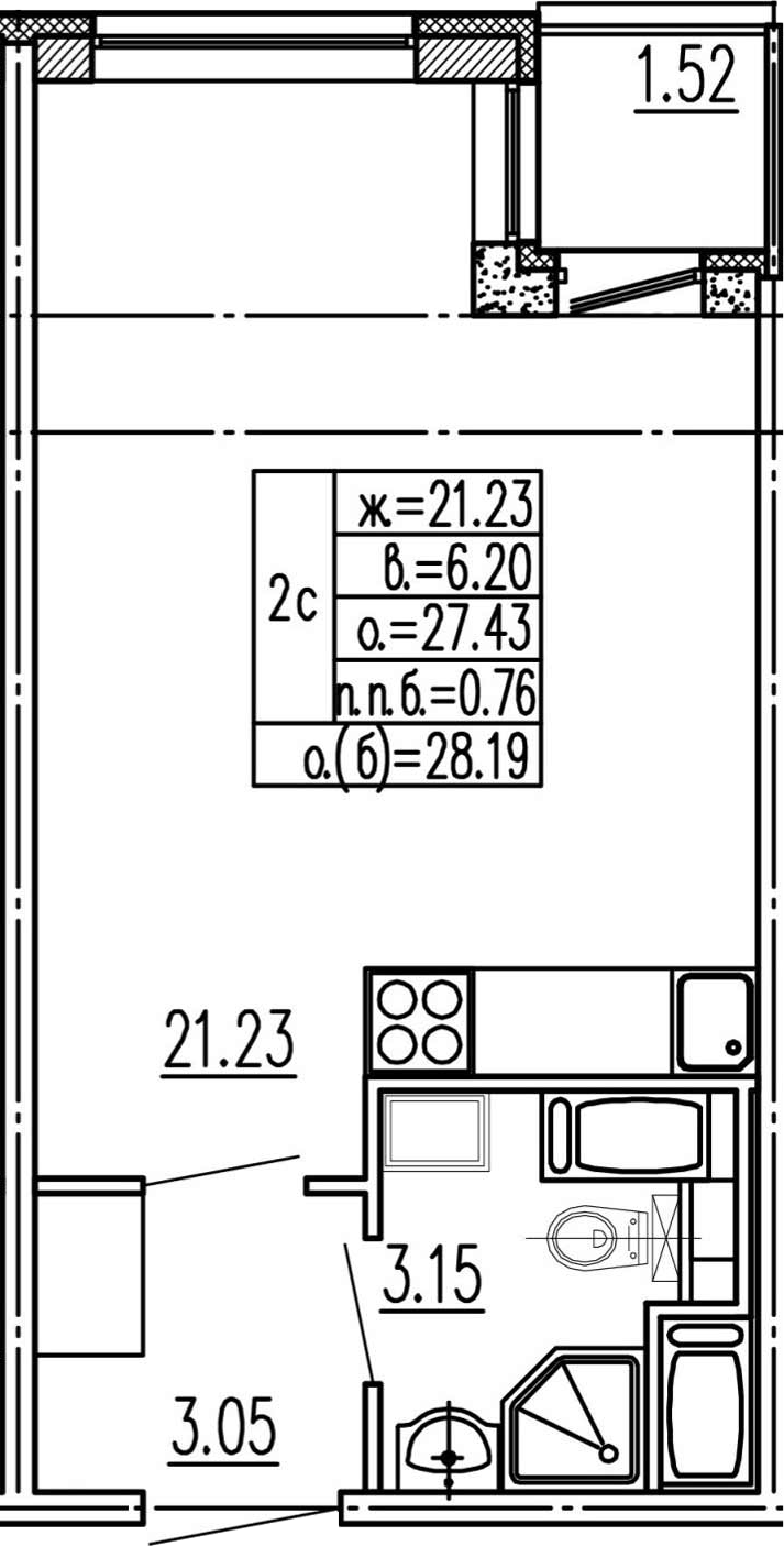 Студия 28 м<sup>2</sup> на 2 этаже Студия 28 м<sup>2</sup> на 2 этаже
