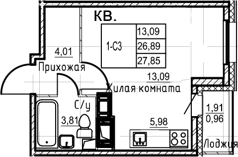 Студия 28 м<sup>2</sup> на 23 этаже Студия 28 м<sup>2</sup> на 23 этаже