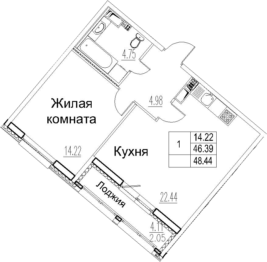 2-комнатная 50 м<sup>2</sup> на 12 этаже 2-комнатная 50 м<sup>2</sup> на 12 этаже